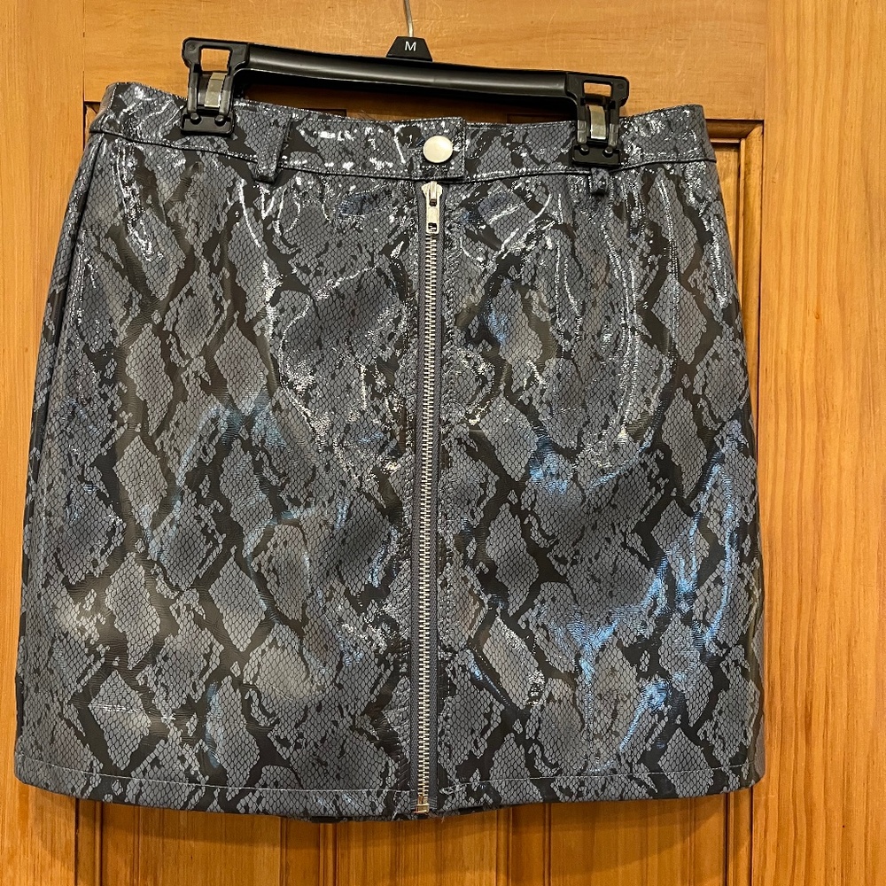 Blue Blush Pleather Faux Snakeskin Skirt